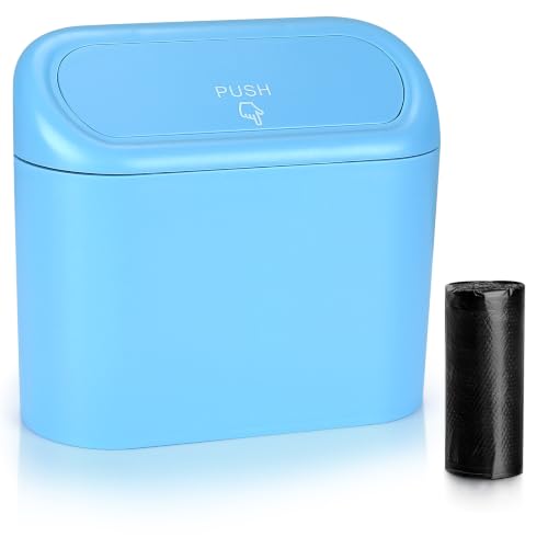 Image of Accmor Car Trash Can with Lid, Mini Vehicle Garbage Can with 30 Trash Bags, Leakproof Auto Dustbin Garbage Container Bin for Car, SUV, Office (Blue)