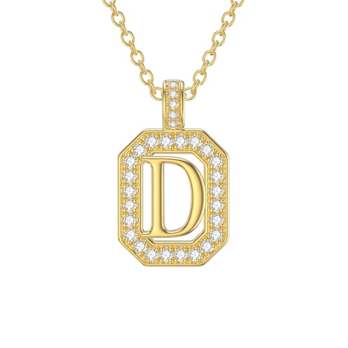 14k Gold Initial Necklaces, 14k Solid Gold Initial Letter Moissanite Pendant Necklace Jewelry for Women Her Gifts Birthday Graduation Mothers Day Christmas