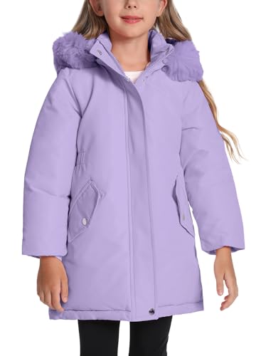 Happy Cherry Girls Winter Jacket Coats - Solid Color Raw Edge Kids Cute Warm Windproof Hooded Outwear Heavy Parka