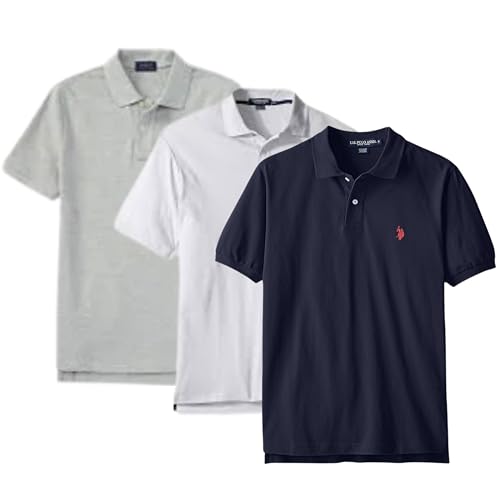 U.S. POLO ASSN. 3 Pack Men's Short Sleeve Classic Fit Interlock Polo Shirt - Soft Cotton Polos, Business Casual Attire, Golf Shirts for Men, Collared Tee - Heather Grey/White/Classic Navy, Small by U.S. POLO ASSN. - Used condition - US$27.64
