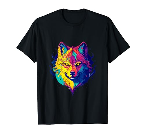 Illustration cosmique loup galaxie – Couleurs vives et mystiques T-Shirt