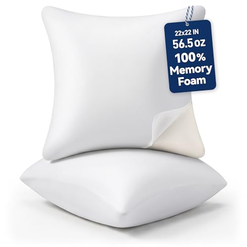 Image of AM AEROMAX 22 x22 Pillow Insert (Pack of 2) Memory Foam Throw Pillow Insert Sham Square for Decorative Cushion Bed Couch Sofa Without Deform After Longtime Use