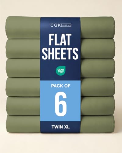 Twin XL Size Flat Sheet - Pack of 6 Top Flat Bed Sheet Only - Sage Green