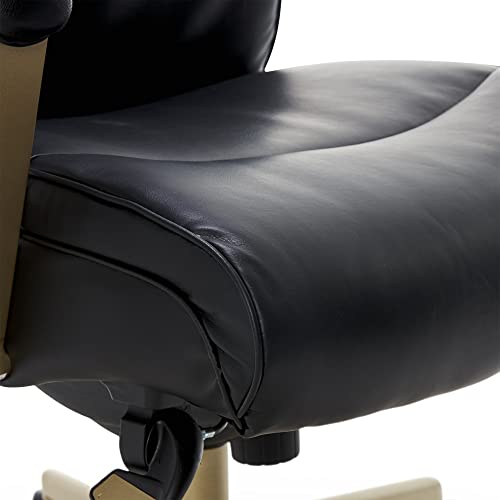 La-Z-Boy Melrose Executive Office, Adjustable High Back Ergonomic Computer Chair with Lumbar Support, Brass Finish, Black Bonded Leather 30D x 25.25W x 40.25H Inch