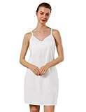 BEAUZSUZSANA Women's Full Slip for Under Dresses 100% Cotton Adjustable Spaghetti Strap Cami Shapewear Dresses V Neck (White,S)