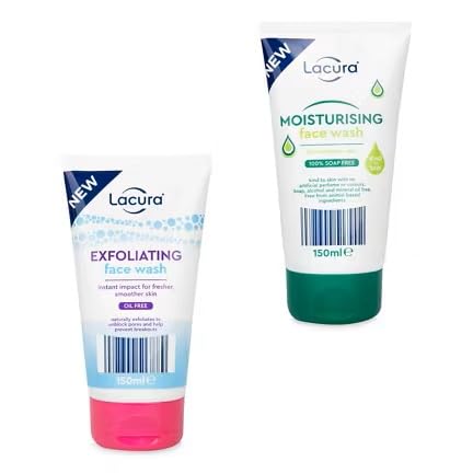 LacuraFace Care Cleansing Exfoliating face wash and moisturising wash 5 fl oz, 150ml (Made in Germany) pack of 2