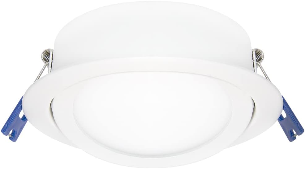 Maxxima 4 in. 5 CCT Ultra-Thin Recessed LED Gimbal Downlight 700 Lumens, Color Selectable 2700K-5000K (2700K/3000K/3500K/4000K/5000K), Dimmable, Canless, Slim IC Rated, Junction Box Included