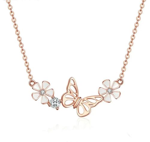 Collier papillon argent 925 anti-allergie ras du cou émail floral pour peaux sensibles