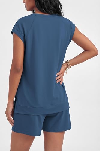 Ekouaer Cotton Two Piece Sets for Women Summer Short Set Crew Neck Matching Sets Cap Sleeve Vacation Outfits With Pocket - image 6