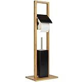ONVAYA® WC-Garnitur aus Bambus | Toilettenpapierhalter stehend | ohne Bohren | WC-Bürstenhalter & Klorollenhalter Holz (Schwarz)