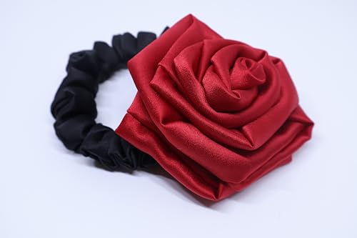 Image of Satin Scrunchies Hair Bands for Women | No-Damage Elastic Hair Ties for Ponytails & Buns | Fluffy & Stylish Rubber Bands | Free Size | Pack of 1 (Maroon Red)