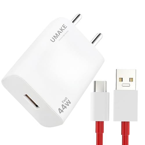 Image of Umake 44W Quick Charge 3.0 Wall Charger with USB-A to Type-C Cable, High-Speed Charging Adapter Compatible with VOOC, Warp & Dash Supported Devices BIS Certified