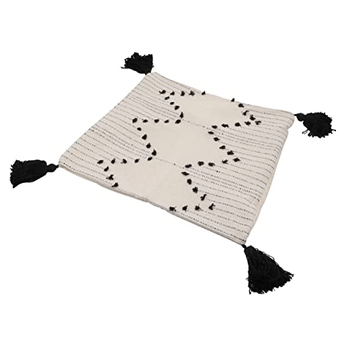 Housse de coussin coton marocain à pompons déco géométrique bohème chic pour lit et fauteuil