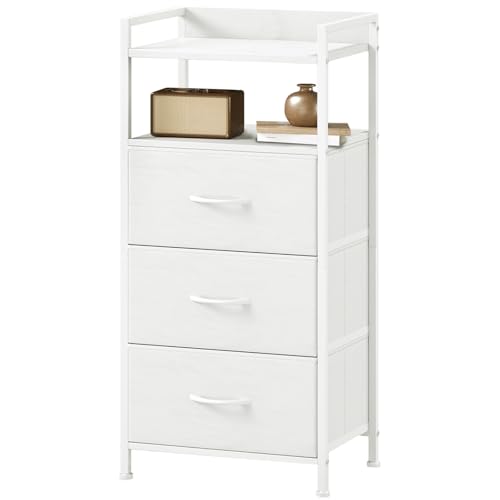 Somdot Kommode for Schlafzimmer, 3 Schubladen, offenes Regal, Weiß – Ansicht 1