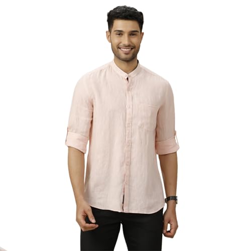 Linen Club Men's Pure Linen Orange Solid Contemporary Fit Full Sleeve Casual Shirt(Size-40)-LCSFCHM01B570