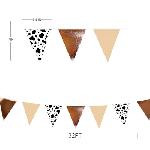 Image of 32Ft Cow Party Decorations Western Cowboy Triangle Flag Fabric Banner Pennant Garland Streamer for Western Cowgirls Cowboys Rodeo Birthday Derby Day Festival Farm Cow Wild Party Decor Supplies