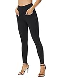 THE GYM PEOPLE Women's Casual Yoga Leggings High Waisted Tummy Control Workout Pants with 4 Pockets(Black, Medium)