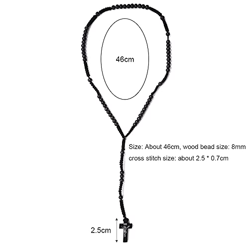CHENGXIN, 4 Pcs Wooden Rosary Beads Catholic Necklace for Men Handmade Religious Crucifix Prayer Jesus Imprint Crosses Pendant Necklaces