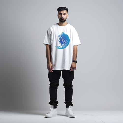 Image of prabhu bhakti Men's Oversized Lord Shiva Printed White T-Shirt | Drop Shoulder Pure Cotton Oversized Tshirt for Men