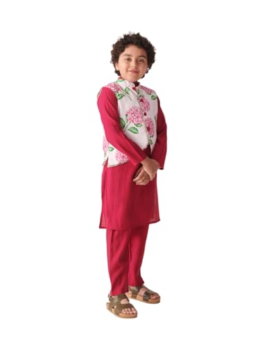Pspeaches Niños 1 Kurta, 1 Payjama, 1 chaqueta, Vino, 13-14 Y