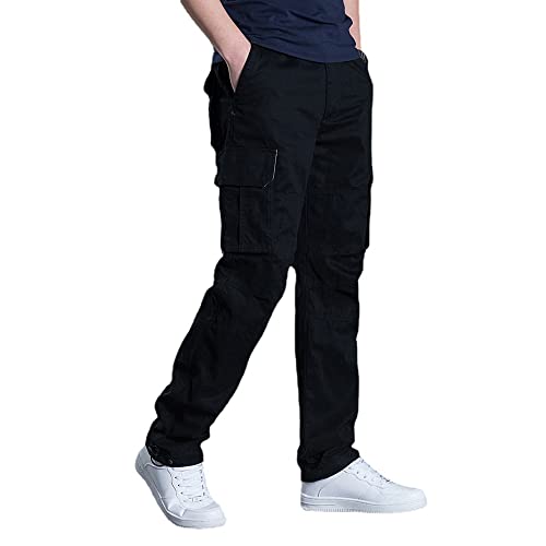 Men's Pure Cotton Multi-Pocket Relaxed Straight Leg Cargo Pants,Casual Outdoor Wide Leg Tactical Trousers