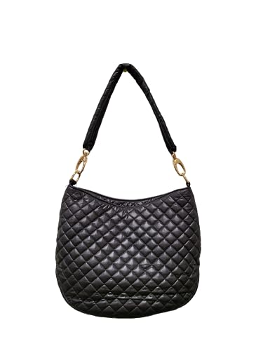 CLARANY Lightweight Quilted Crossbody Hobo bag water repellent UVprotection (Black)