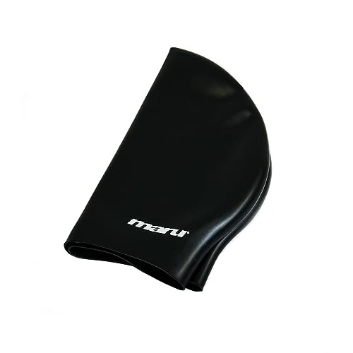 Maru Swimming Cap for Long Hair (Black), Extra-Stretch Silicone Swim Cap for Adults & Kids (One Size Fits All), Smooth - Image 2
