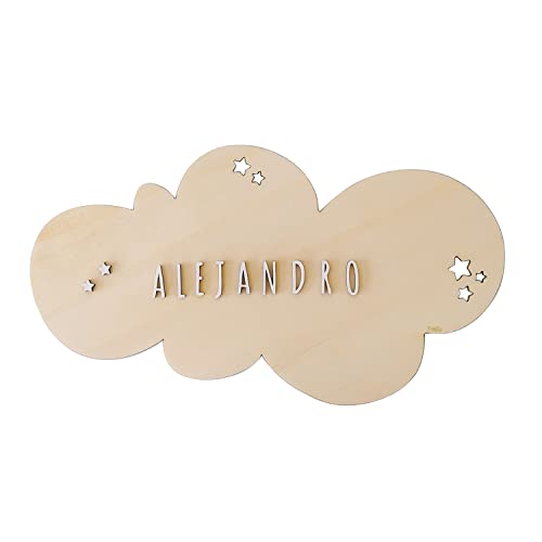 nagu® Nombres De Madera Personalizados. Placa Decorativa Gran Tamaño Para Decoracion de la Habitación del Bebé, Niño o Niña. Letras Decorativas Adhesivas para Personalizar el Nombre en Madera