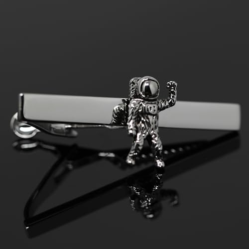Antique Silver Tone Astronaut Tie Clip Space Pilot Tie Clip With Box2