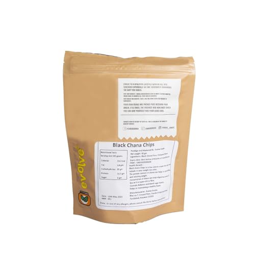 Image of Evolve Black Chana Chips Healthy Snacks for Kids, Adults | High Protein, Gluten Free, Vacuum Fried, Weight Loss Snack, No Additives, Masala Flavor - 100g Pack of 2