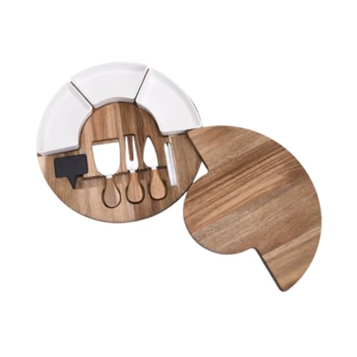 F Fityle Juego de Cuchillos para Tabla de quesos Bandeja para quesos Tabla para Pizza Utensilios para Servir fáciles de Limpiar Tabla para Servir de Madera