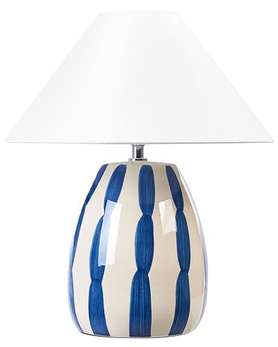 Beliani Lampe de Table en Céramique Beige Clair et Bleu avec Abat-Jour Forme Cône Luchetti