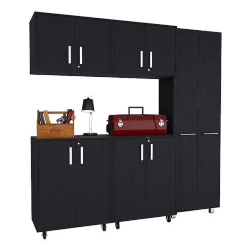 TUHOME Wooster 5 Piece Garage Set Black Engineered Wood
