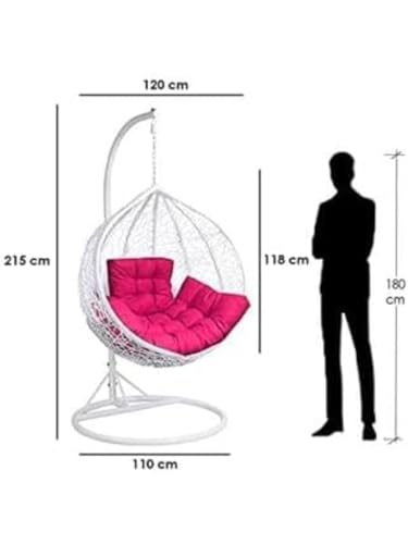 Image of Single Seater Swing Chair with Stand and Cushion Hammock Swing for Adult Outdoor Indoor Garden Living Room Balcony Hanging Chair (White Pink)