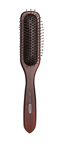 Titania 7 Row Angular Wire Massage Brush - Premium Quality Detangling Hairbrush w/Metal Pins & Wooden Handle For Smoothing Curly Fine & Straight Natural Hair & Healthy Scalp