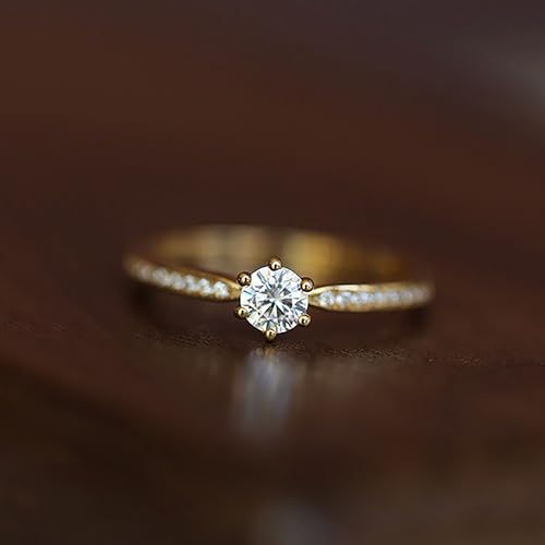 Round Cut Moissanite Ring for Women 925 Sterling Silver Cubic Zirconia Engagement Rings Solitaire Halo Promise Ring for Wife 14K Gold Plated CZ Eternity Diamond Wedding Band Birthday Wedding Jewelry Gifts3