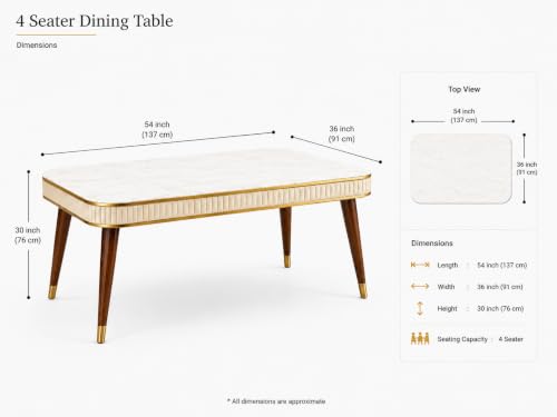 Image of WOODEN SPACE Majestic 4 Seater Wooden Dining Table Set | Urban Marble Top Dining Table with Chairs for Dining Room & Kitchen (Majestic Classic Backline Beige) (54 x 36 x 30 inch)