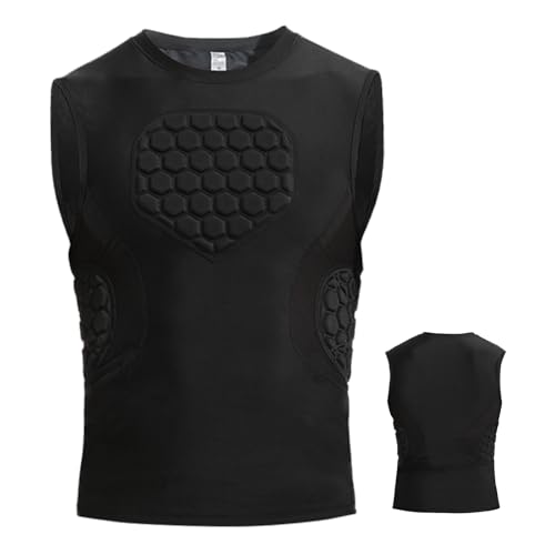Hotfiary Youth Football Padded Compression Shirt Vest Mens Rib Chest Protecor Sternum Undershirt for Paintball Baseball