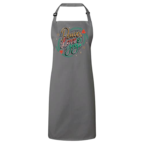 Tablier cuisine gris Peace Love and Joy pour un Noël plein de douceur