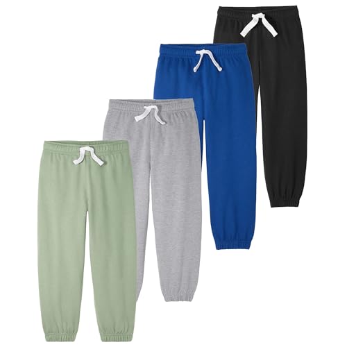 Garanimals Baby Boy Solid Jogger Pants - Machine-Washable Kids Clothes - Size 12 Months - Black Navy Blue Medium Grey Dark Green - 4 Pack Set