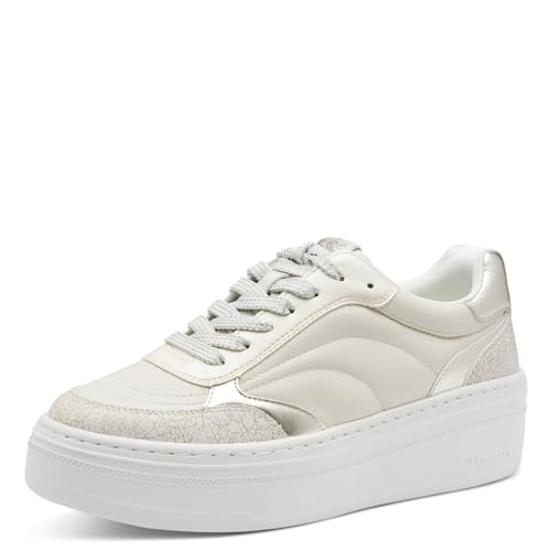 Tamaris Baskets Basses pour Femme - Blanc/argenté - Taille 39 EU, Blanc/Argent, 39 EU