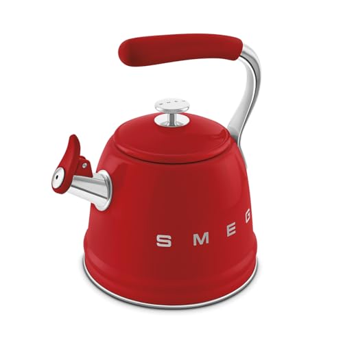 Image of SMEG Stovetop Whistling Kettle - 50s Retro Style, 2.3 Liter (10 Cup / 2.4 Quart) Stainless Steel Tea Kettle with Iconic Design & Whistle - Premium Kitchen Statement Piece-Red