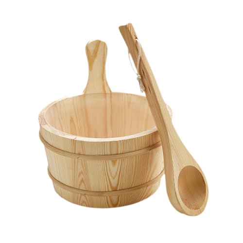 4L Wooden Sauna Barrel and Ladle SPA Steaming Bathroom Tool Versatile Shower Bucket SPA Accessory Portable for Home Sauna and Spa