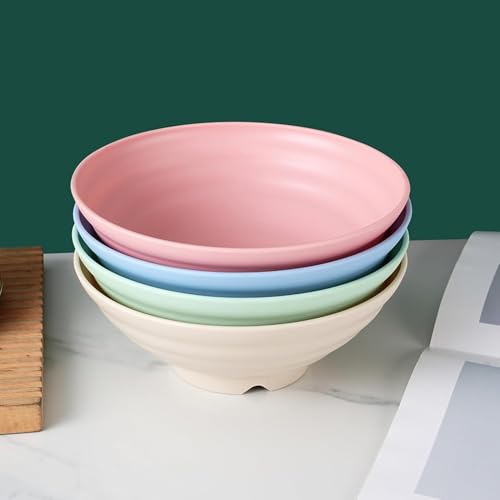 Image of Wheat Straw Salad Bowls Set (900ml) - Large Microwave Safe, Unbreakable & Stackable Bowls for Salad, Pasta, Soup, Ramen - BPA-Free, Eco-Friendly, Lightweight Serving Bowls for Kitchen (6, Pink)