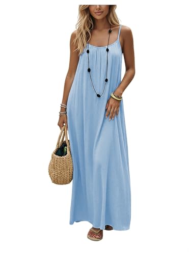Image of SHENHE Women's Open Back Spaghetti Strap Beach Maxi Dress Loose Flowy Vacation Sundress