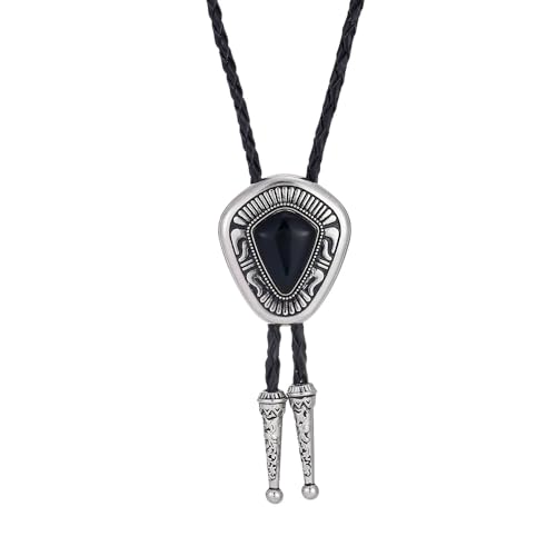 Image of Turquoise Bolo Tie for Men, Leather Braided Necktie Western Cowboy Bola Tie Costume Accessories for Men Women