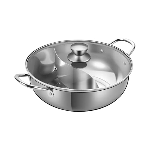 INUUXLG Hot Pot Hot Pot with Divider Stainless Steel Shabu Shabu Pot Dual Sided Soup Pot Chinese Hot Pot Chinese Hot Pot(28cm) (Silver 28cm) (Silver 28cm)