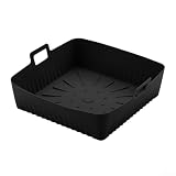 Alfombrilla de silicona para freidora de aire de 6 a 8 cuartos de galón, reutilizable, sin forro, resistente al calor, para hornear pollo, patatas fritas, pasteles y otros platos (color negro)