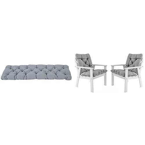 Ambientehome Coussin de Banc de Jardin EVJE Gris Clair 145 x 50 x 8 cm 90031 & Lot de 2 Coussins Haut Dossier HANKO pour Fauteuil de Jardin, Coton, ca. 98 x 50 x 8 cm, Ton Gris Clair, 2 Unité 1