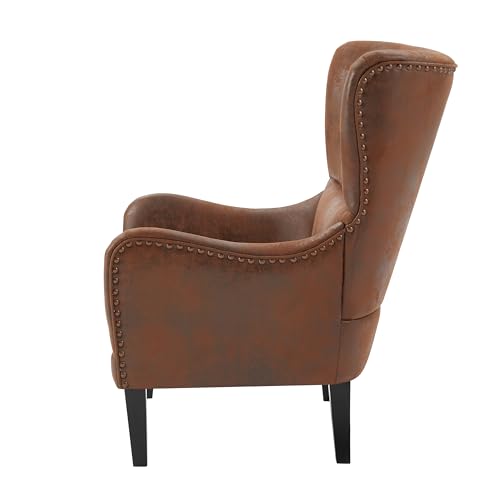Sillón Alto Respaldar con Tachuelas Marrón miniatura 6